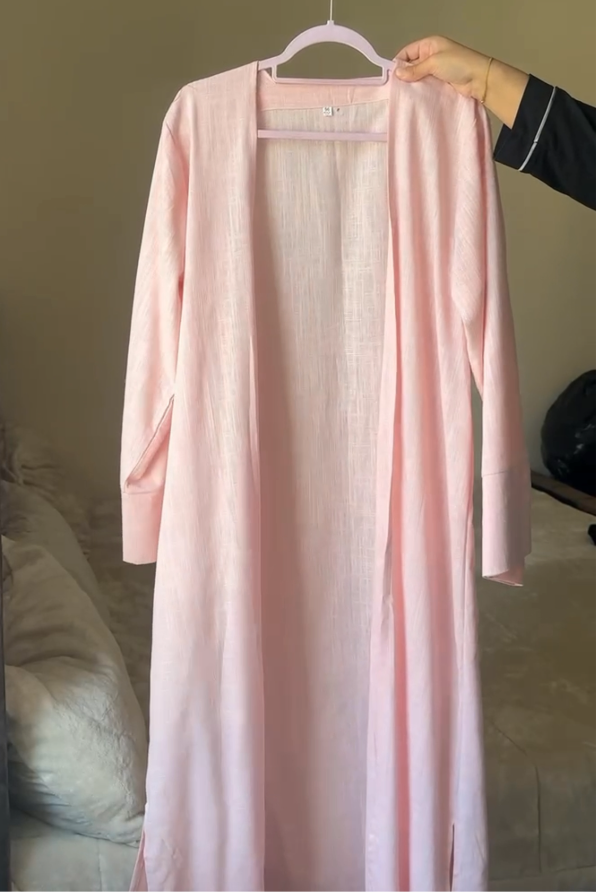 Baby Pink Linen open abaya