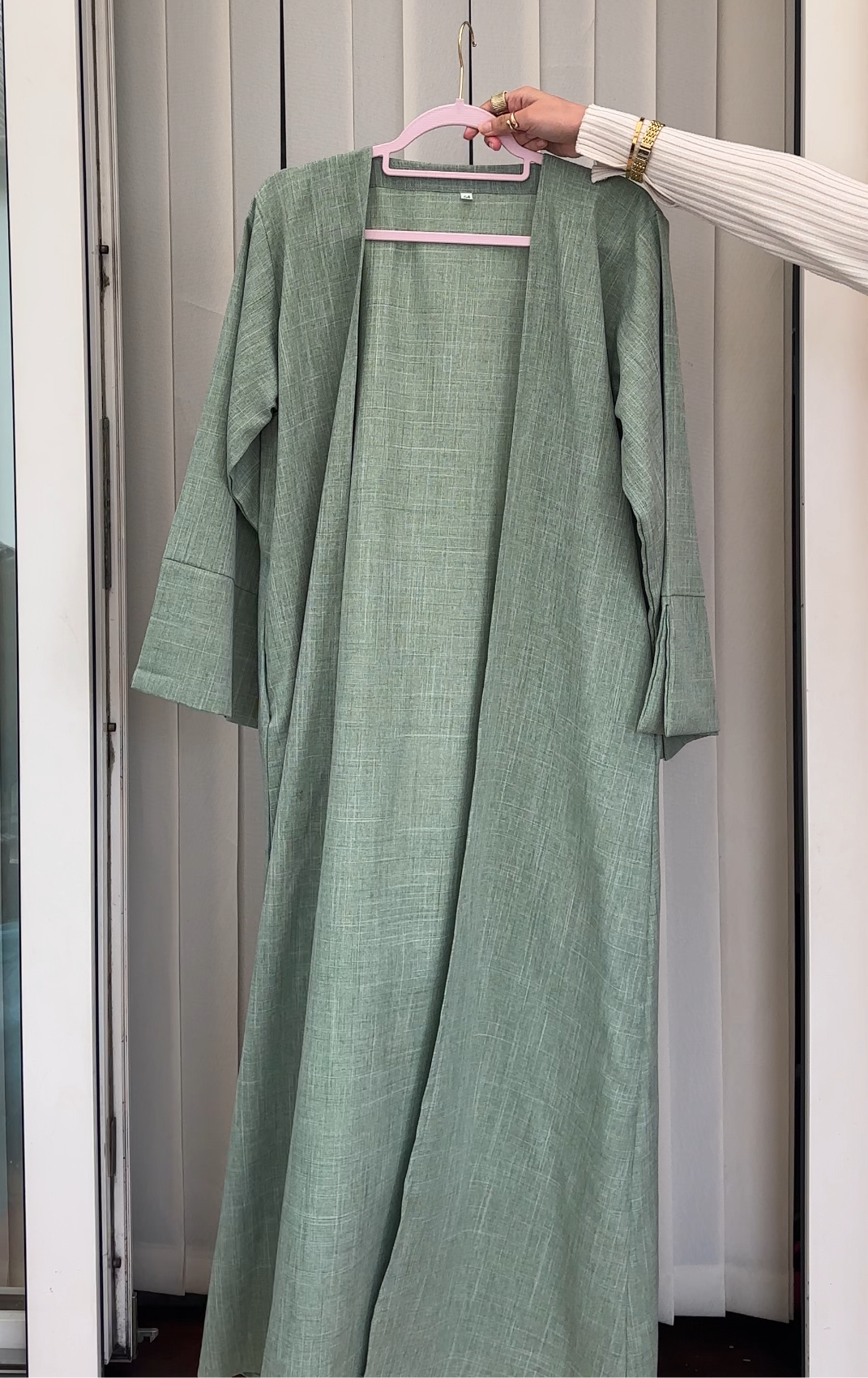 Open Linen Abaya Sage Green