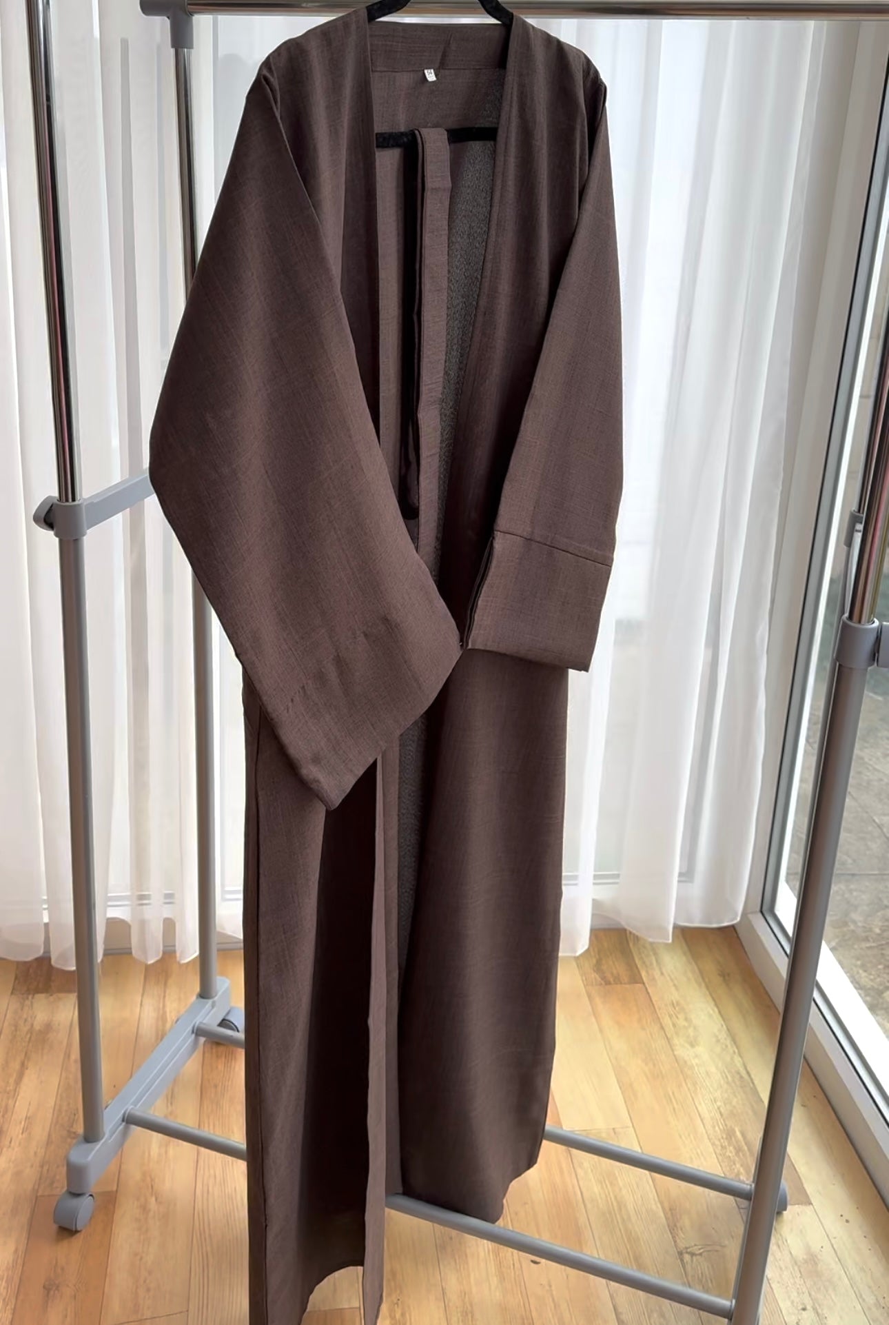 Open Linen Abaya Brown