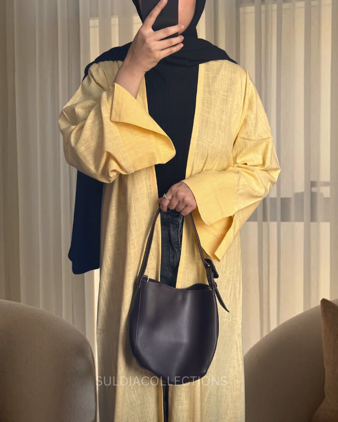 Butter Yellow Linen open abaya