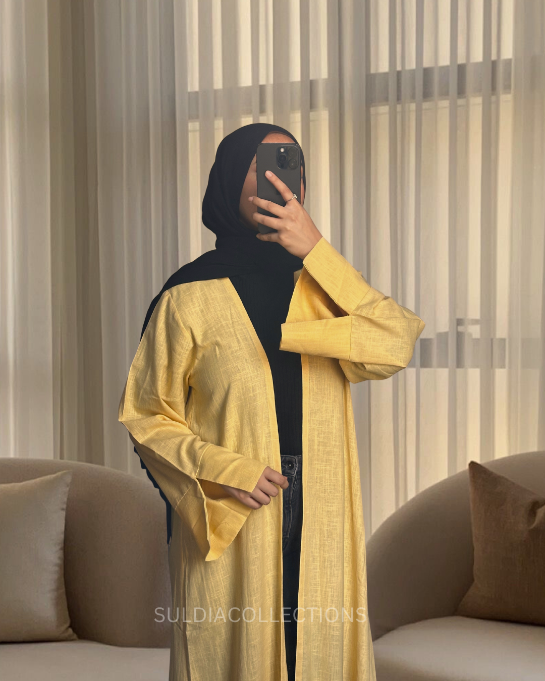Butter yellow Linen open abaya