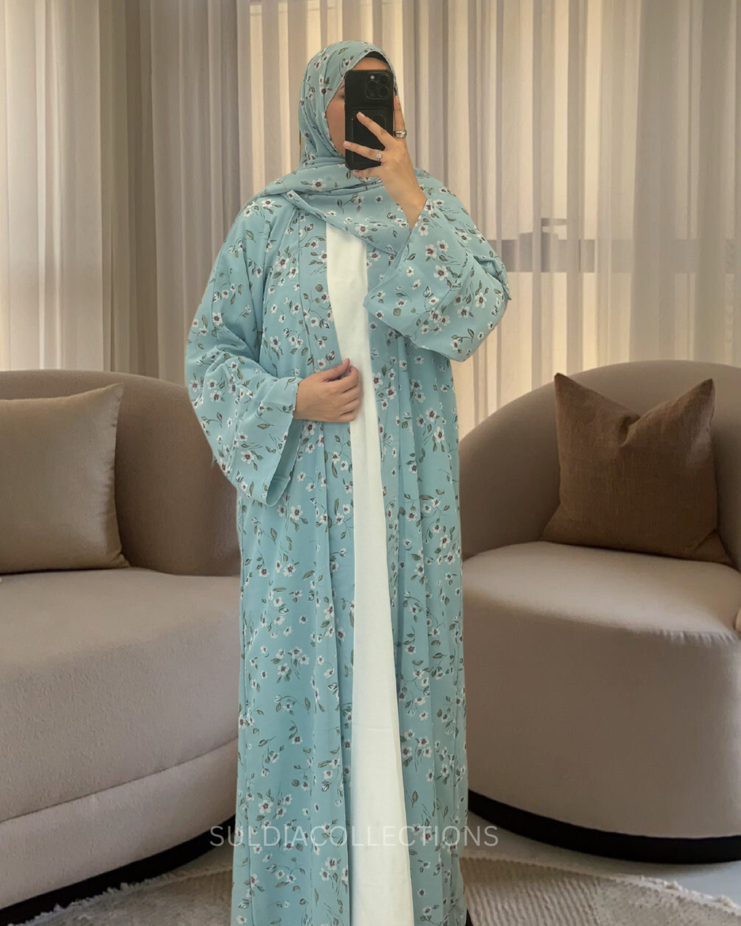 Ocean Blue Print abaya 2-piece