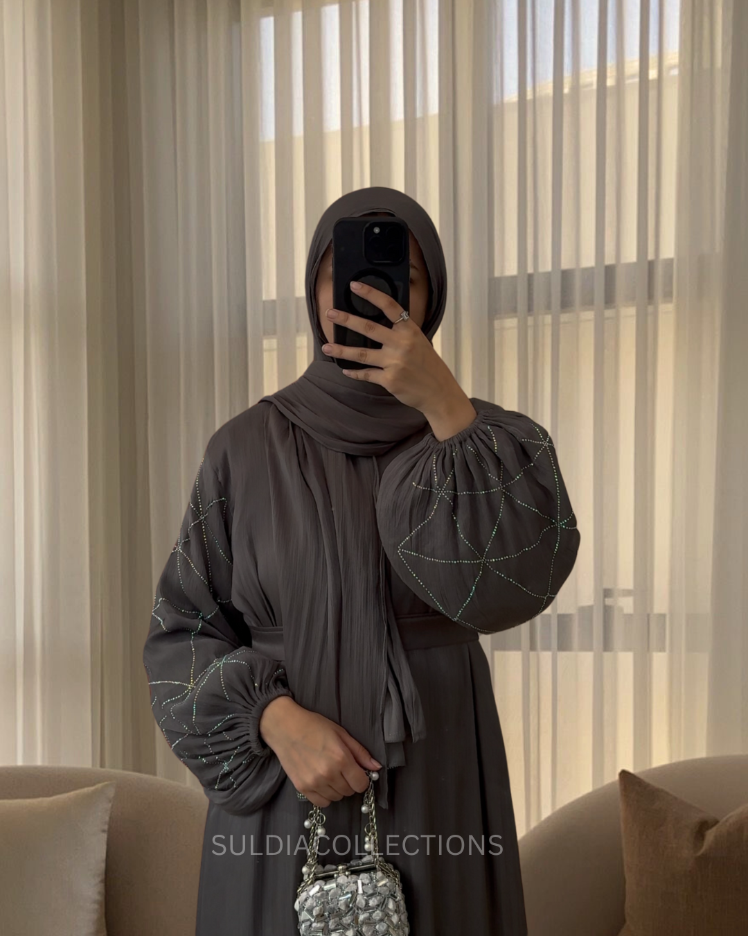 Gray Shimmer Abaya