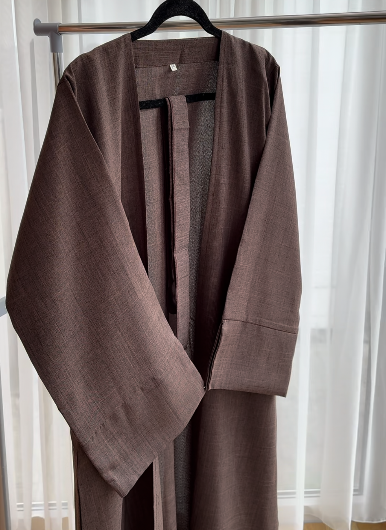 Open Linen Abaya Brown