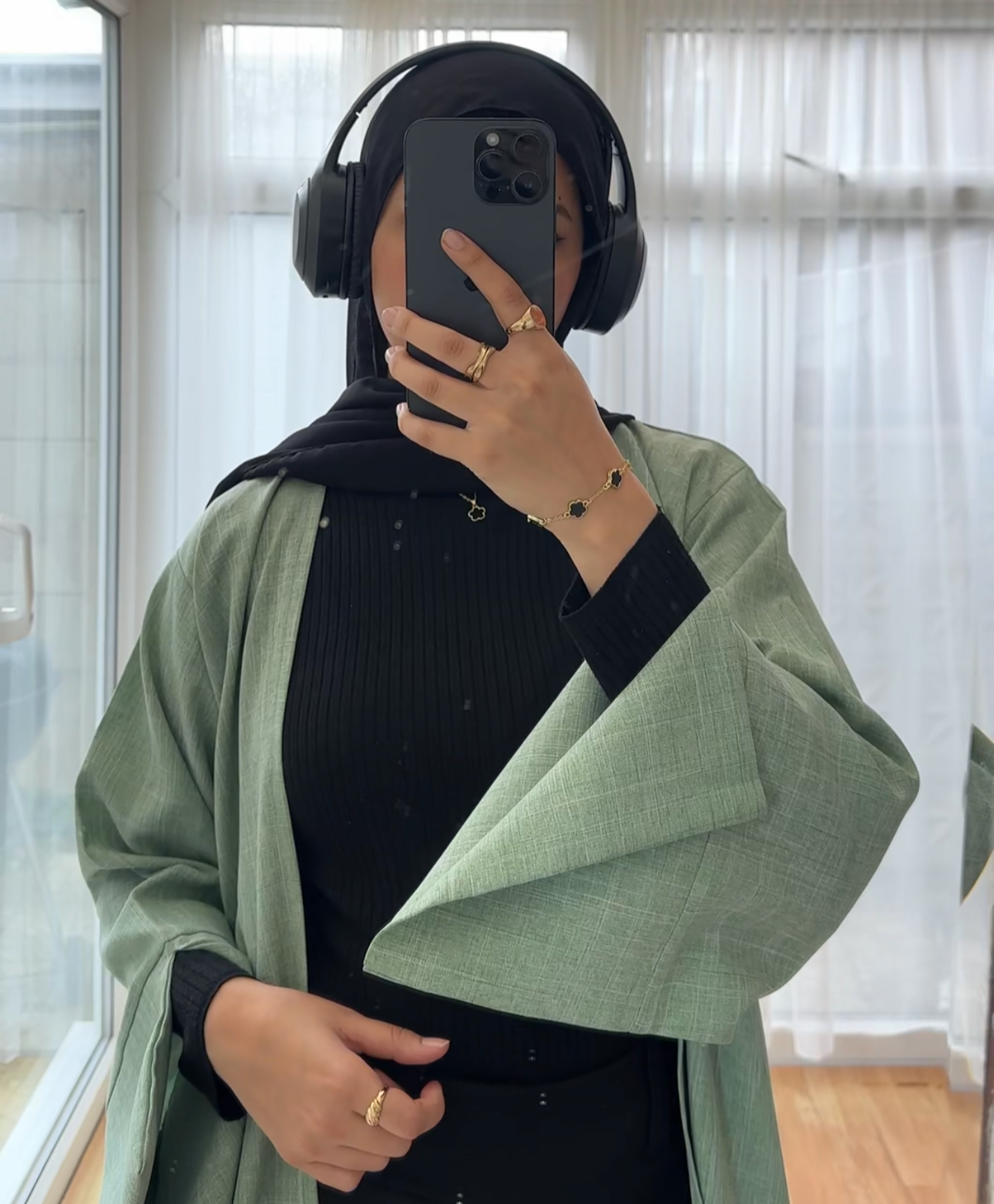 Open Linen Abaya Sage Green