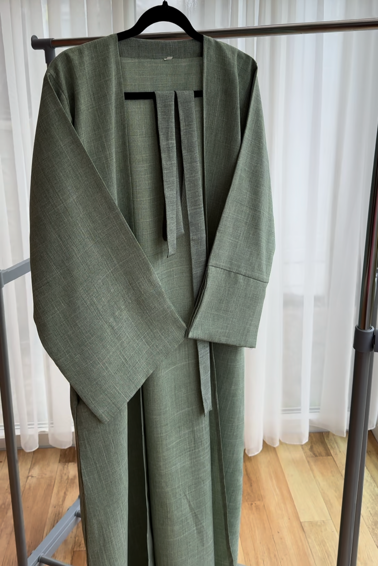 Open Linen Abaya Sage Green