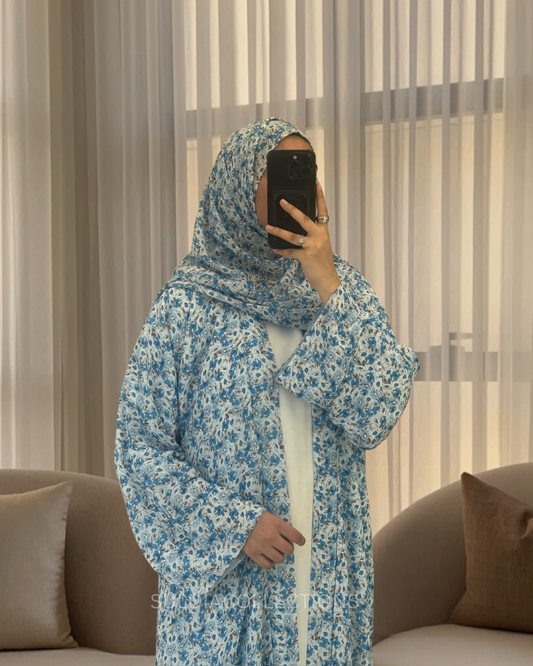 Sky Blossom Print abaya 2-piece