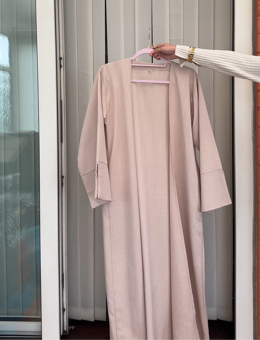 Open Linen Abaya Blush Pink