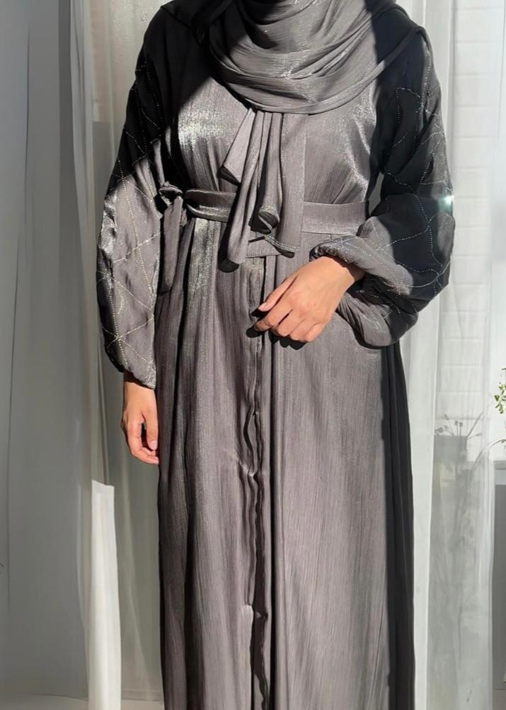 Gray shimmer abaya set