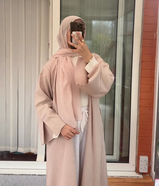 Open Linen Abaya Blush Pink