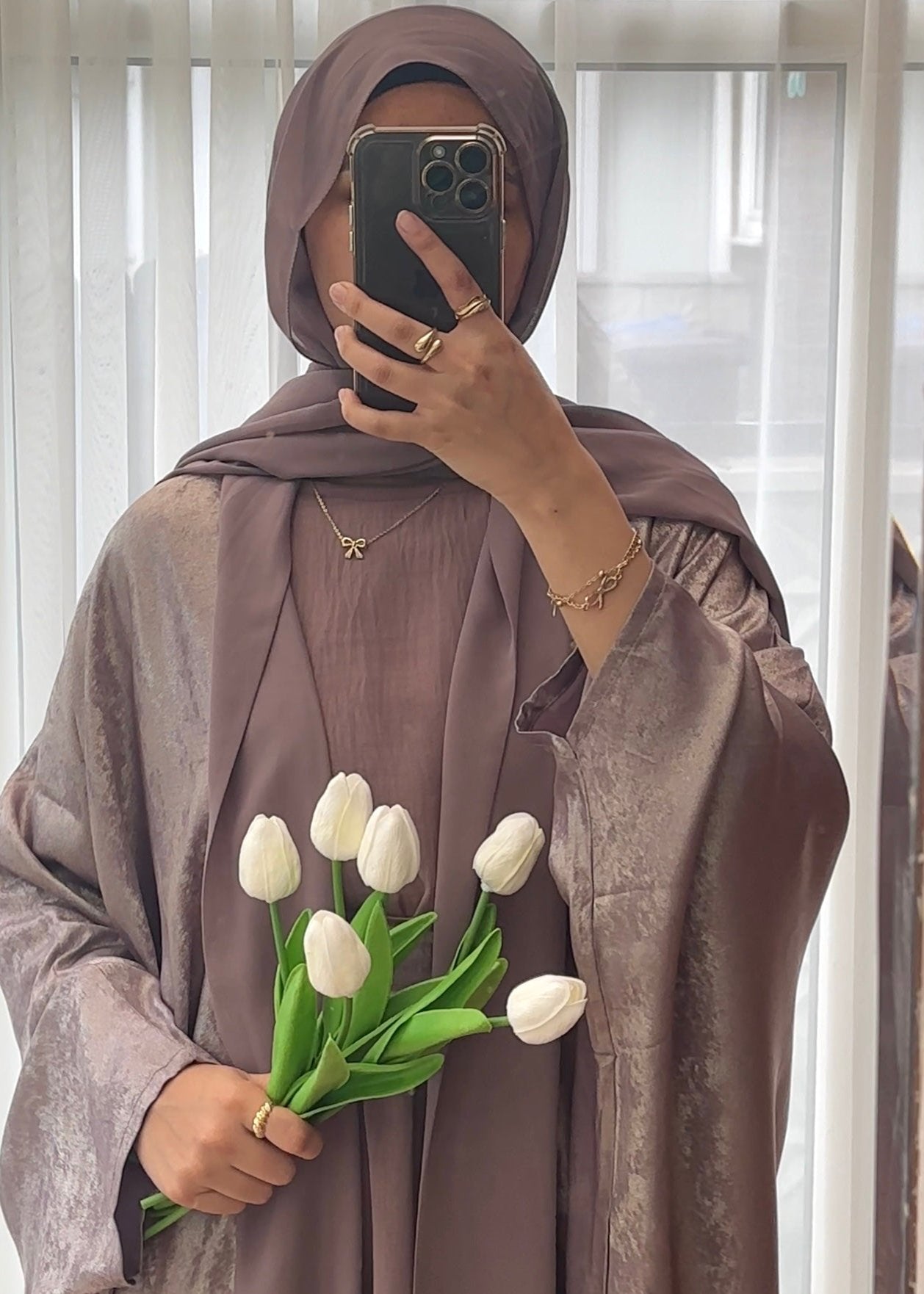 Ensemble abaya violet poudré 4 pièces