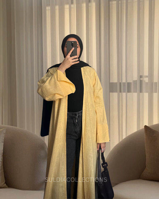 Butter Yellow Linen open abaya