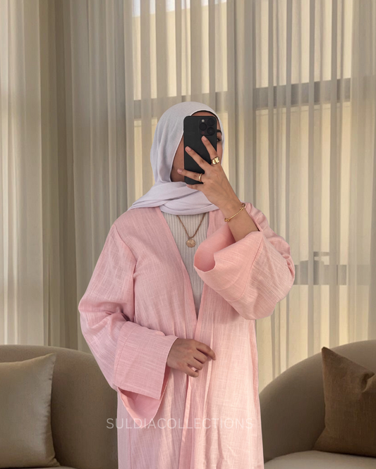 Baby Pink Linen open abaya