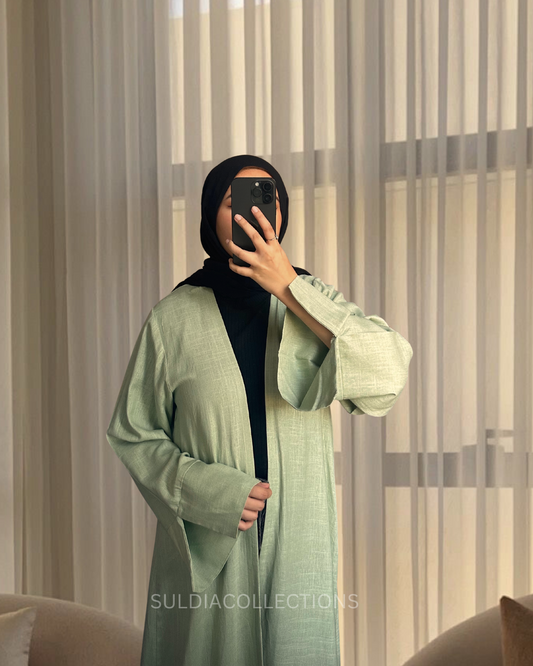 Sage green Linen open abaya
