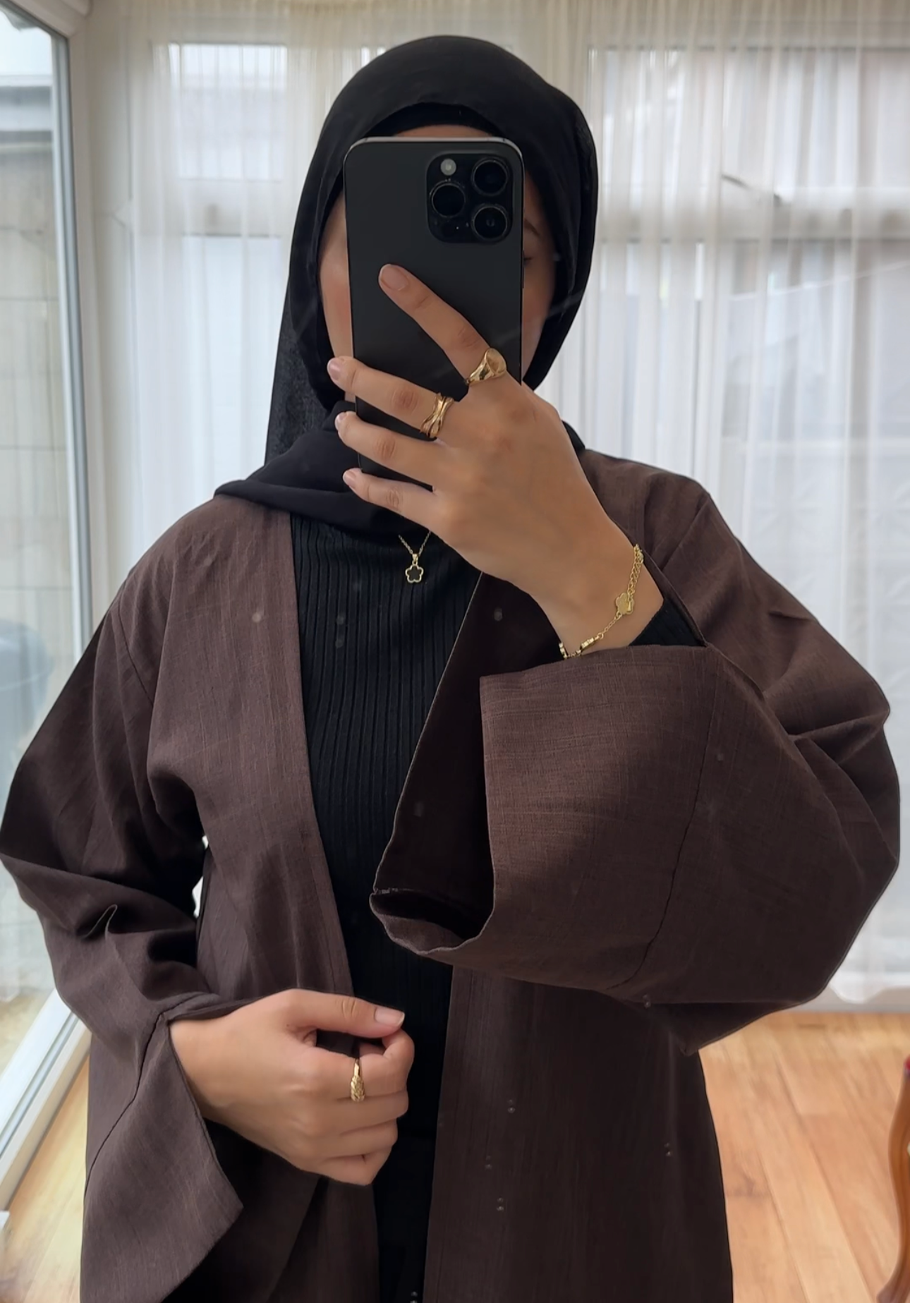 Open Linen abaya Brown