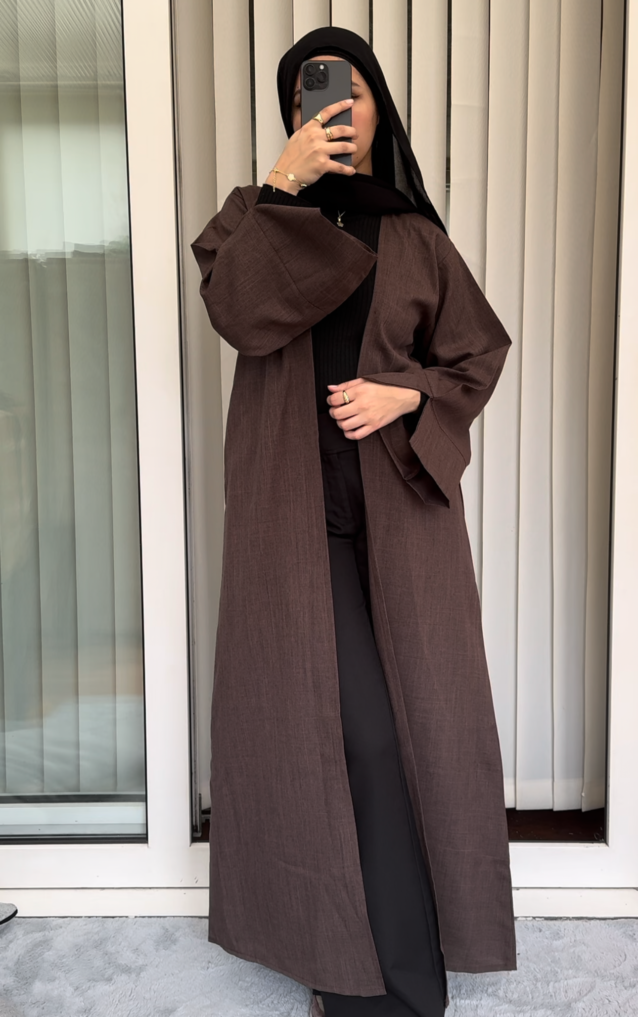 Open Linen abaya Brown