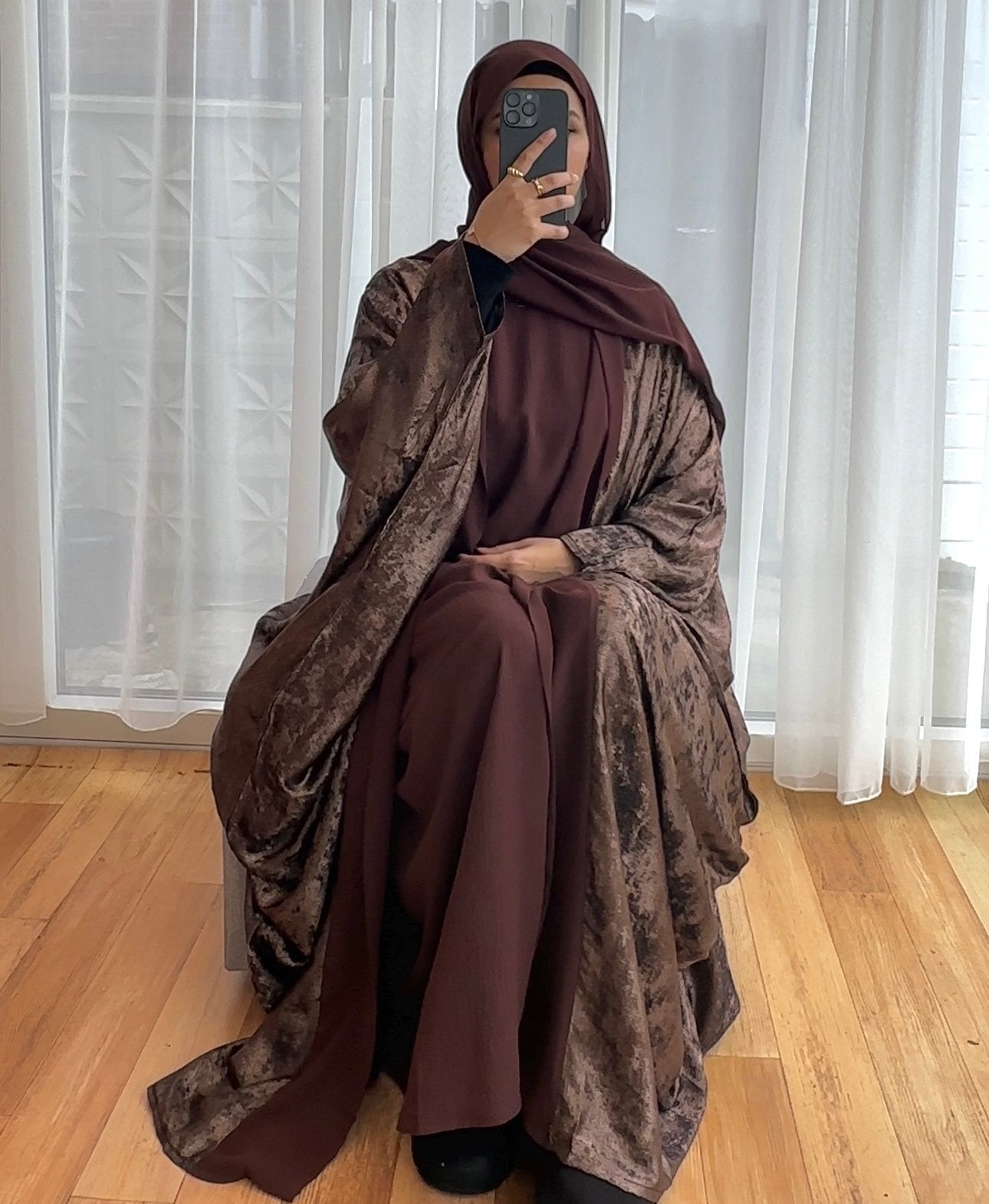 Brown 4-piece abaya set