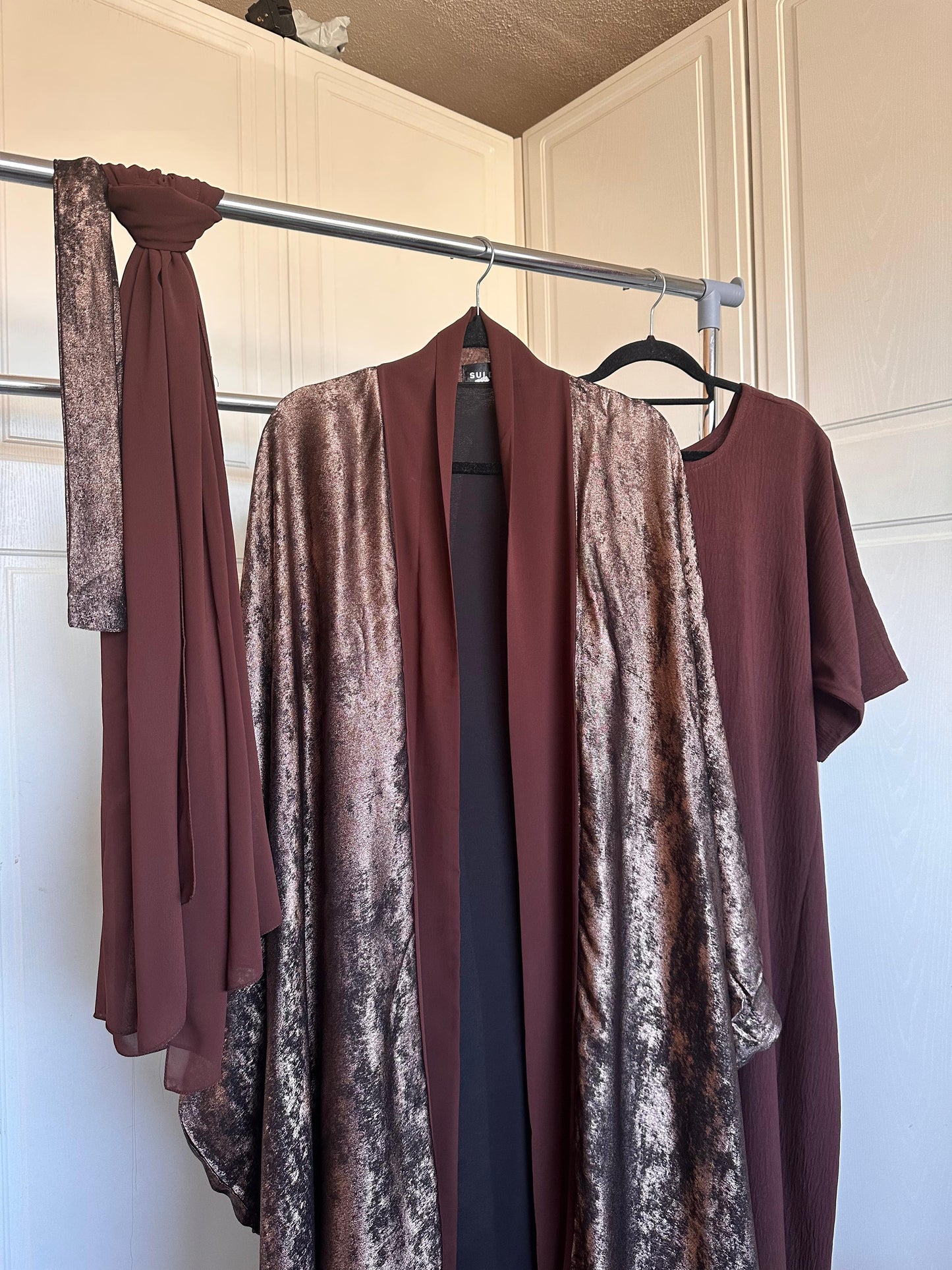 Brown 4-piece abaya set