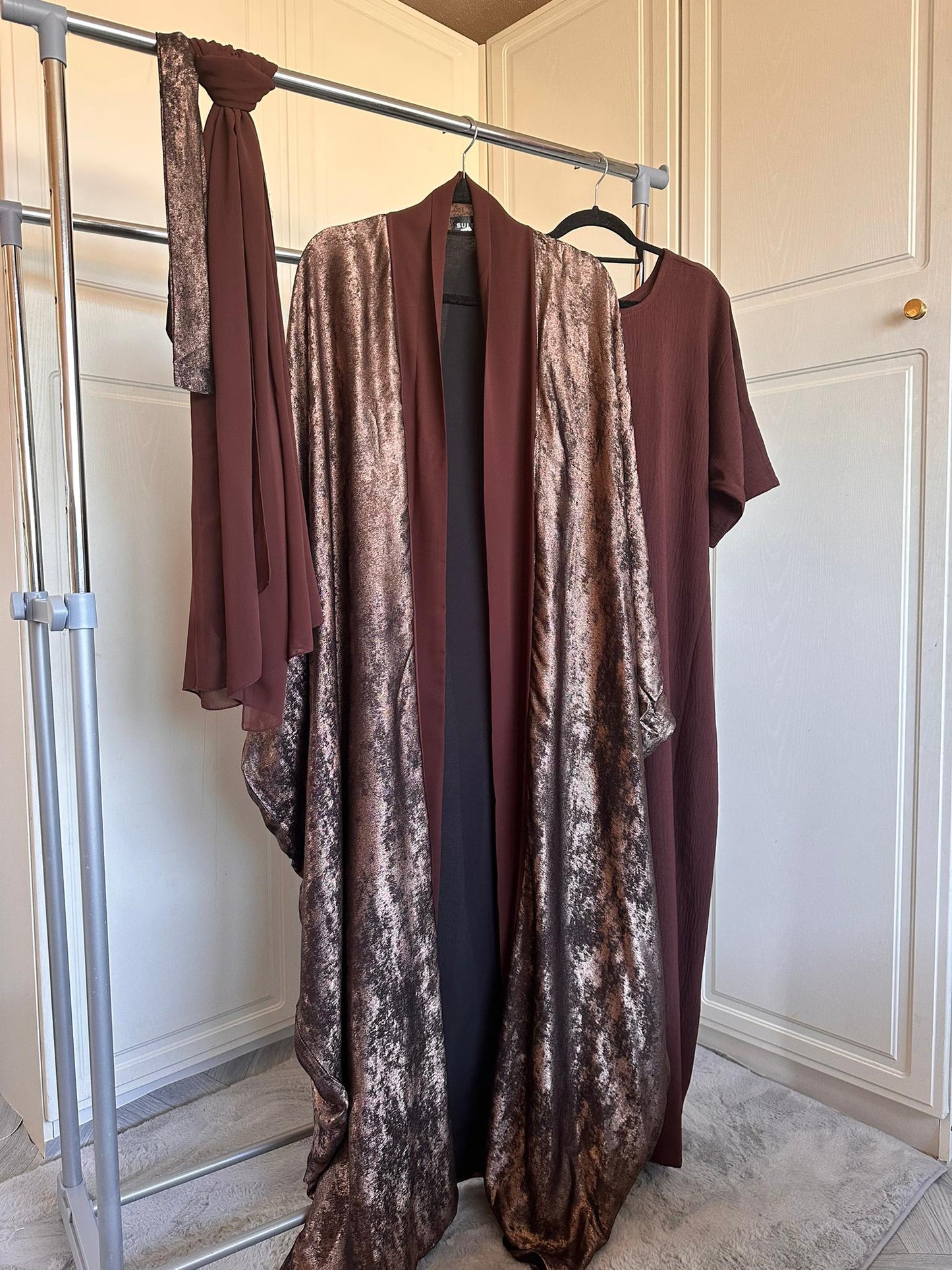 Brown 4-piece abaya set